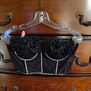 AKIRA Rhinestone Rosettes Bustier Top Sz Med